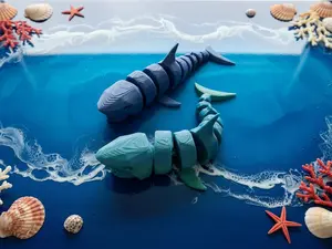3D Printed by Me Articulated Shark Fidget Toy - 3D Printed PLA Plastic, Flexible Ocean Theme Ocean Animal, Rainbow Colors
