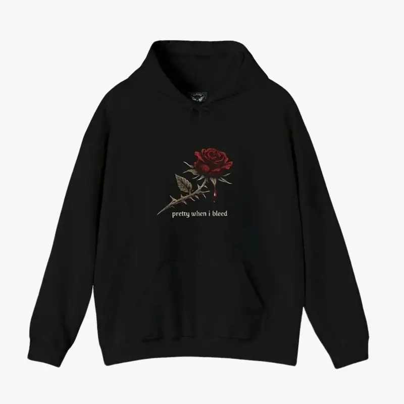 Adult & Youth Pretty When I Bleed Rose Heart Hoodie, Gothic Skull Roses Graphic Pullover, Dark Vintage Casual Apparel