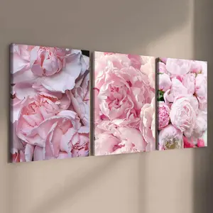Peony Pattern Canvas Painting, 3 Counts Wooden Framed Canvas Painting, Modern Floral Paintings, Wall Art Decor for Home Living Room Bedroom Office, Ornaments
