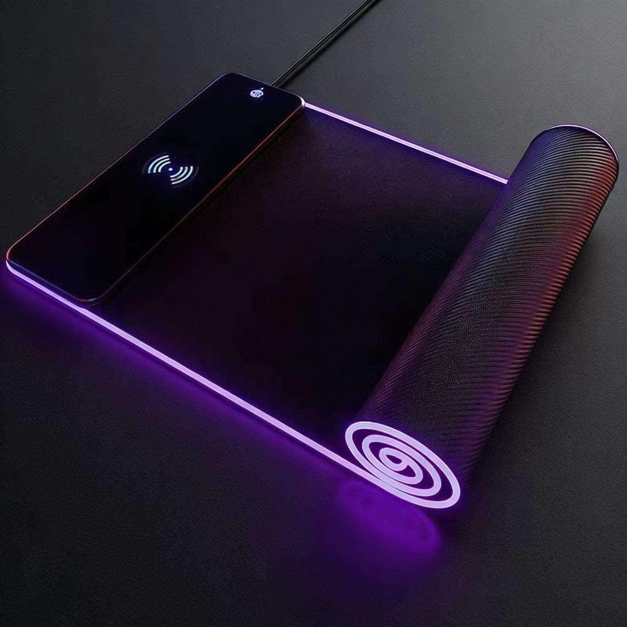 RGB Gaming Mouse Pad with Wireless Charging, Large LED Desk Mat with Multiple Light Modes, Non-Slip Base, Fast Charging Mousepad for iPhone/Android, Perfect for PC Gamers & Office Use