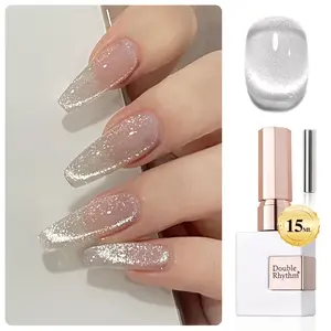 Double Rhythm Magnetic Eye Gel Polish – Holographic Glitter Shimmer in Translucent Silver Jelly| 15mL Salon DIY Nail Polish