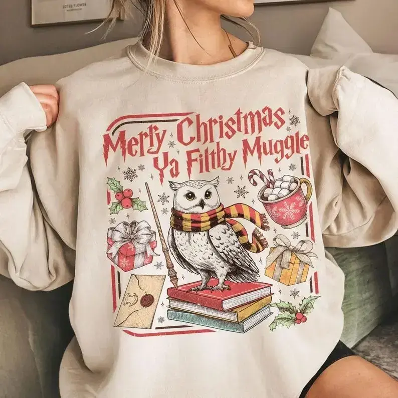Merry Christmas Ya Filthy Wizard Sweatshirt, Retro Christmas Sweatshirt, Wizard Holiday Crewneck, Funny Christmas Sweater, Magic Christmas Sweatshirt, Holiday Gift for Wizard Fans
