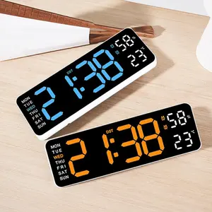 LED Digital Wall Clock with Display temperature and humidity, Electric Clock Plug Auto DST Dimmer Large Display,12/24H, Rectangle Shape, Manual-Shut Off Chime, Perfect for Home Room Living Room Office Decor and Mothers Day Spring Season Gift