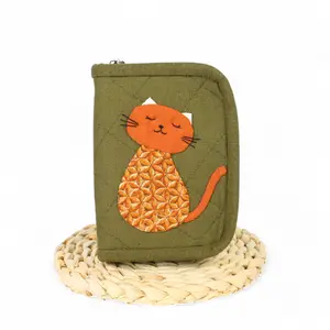 Handmade Zippy Wallet, Card Wallet, Fabric Zipper Wallet, Cute Cat Credit Card Holder, Cat Mom Cat Lover Gift, Hand Sewing Coin Purse Wallet