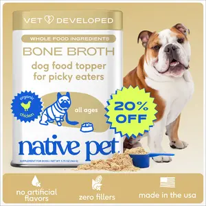 Native Pet Bone Broth for Dogs and Cats - Chicken Bone Broth Powder Dog Food Toppers for Picky Eaters - Provides Extra Nutrition for Joint Strength, Immune Support & Heart Health - 96 Scoops