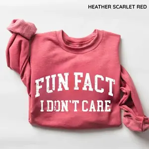 Fun Fact I Don’t Care funny sweatshirt, a sarcastic college crewneck featuring a trendy humor graphic pullover design for women who love bold, witty style.