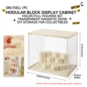 Plush Pendant Figure Display Box Organiser, DIY Trendy Doll Showcase, Dustproof Moisture-Proof, Stackable Blocks, Suitable for Labubu/ Skullpand Collectors, Clear Storage Box