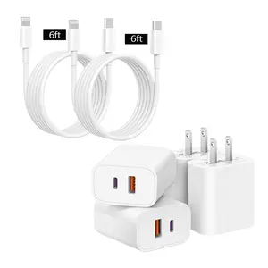 CVQQ 2-Pack Portable Fast Chargers Adapter Set - 6FT PD 20W USB-C C-Type Adapter, QC 3.0 USB-A Dual Ports US Plug, for iPhone 17/16/15 Series, Smartphones, Portable Chargers