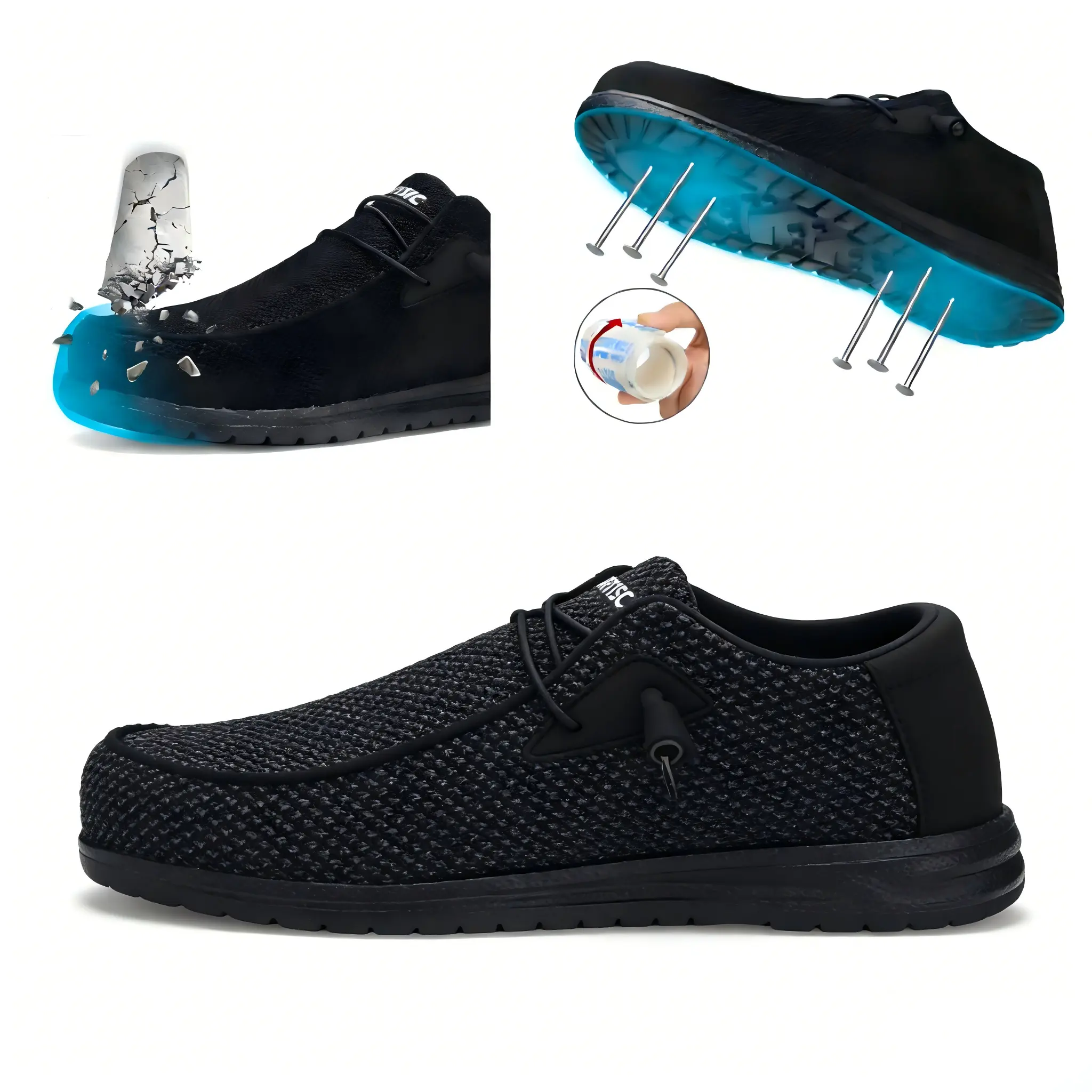 Steel toe shoes Footwear Men's Lightweight Slip-On Steel Toe Sneakers – Puncture-Resistant Work Safety Shoes, Comfortable Superfine Fiber Loafers, Black Closed-Toe Walking Flats | Father's Day Gift Worker Soft Boy Active
