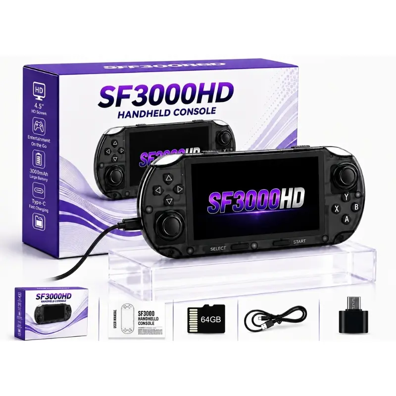 2026 Upgrade Portable Gaming Console, Handheld HD Game Device with 4.5 Inch IPS Screen, Dual Analog Joysticks And USB Charging, SF3000HD