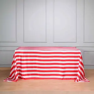Satin Rectangle Tablecloth 90"x156" Red/White Striped Design - Durable & Seamless Table Cover