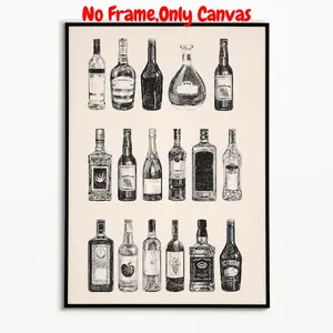 Liquor Bottle Pattern Artistic Unframed Painting, Vintage Liquor Bottle Wall Art, Wall Decor for Home Living Room Bedroom Bar, Ornaments