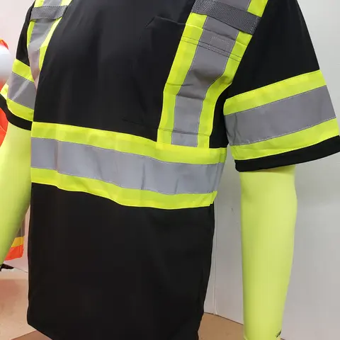 FX Black Hi visibility reflective safety short sleeve shirt with mic tab holder and left hand pocket
