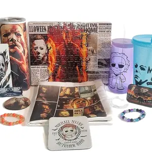 The Horror Icons Collection Ultimate Horror Lover's Bundle with 2 Tumblers Puzzle Drink Cups Horror Pouch Bookmarks Coasters Keychains Bracelets and Prints for Fans Collectors and Spooky Decor Lovers