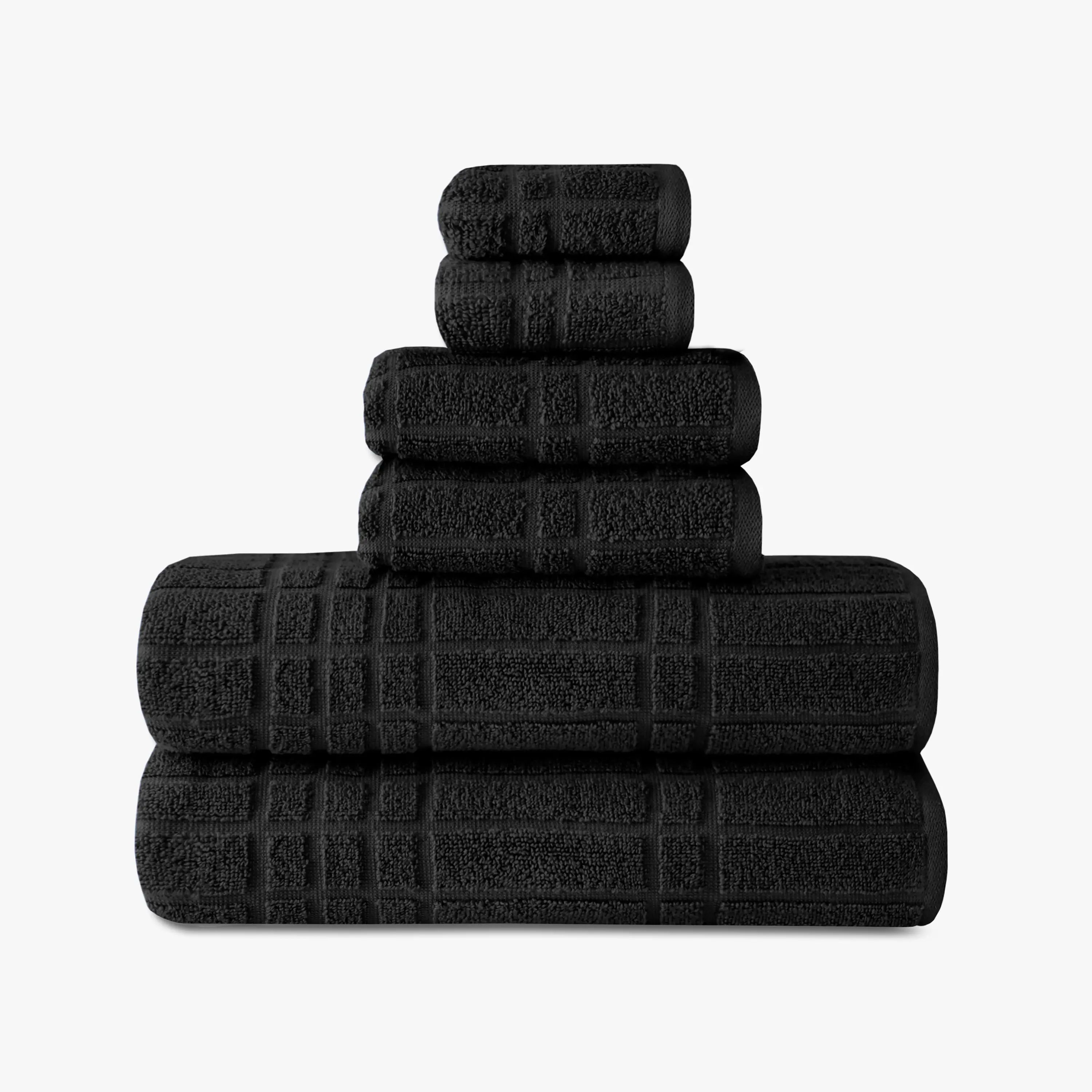 Textured Black Cotton 6-Piece Bathroom Towel Set - Super Soft, Quick Dry, Fade Resistant Bathroom Towel Sets