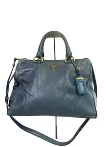 Pre-owned PRADA Vintage Haze Blue Crinkled Leather Tote Crossbody Bag/WJ04828043/8043