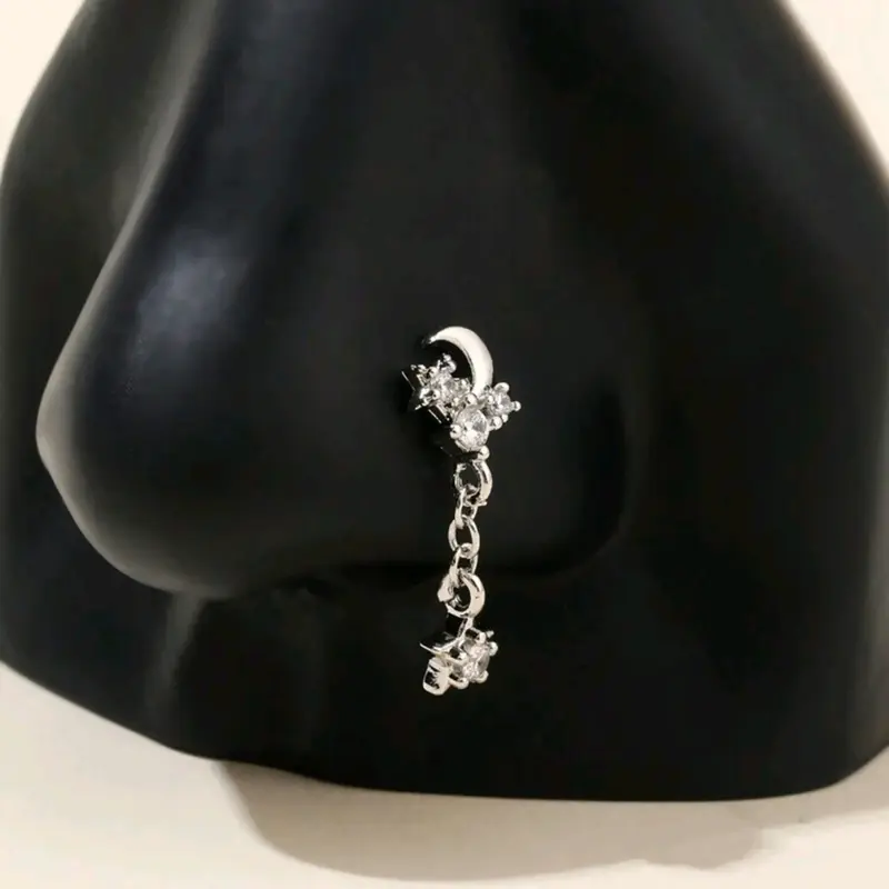 Women's Sexy Stainless Steel Chain Ring, Star Moon Design, All Season Jewelry, Perfect for Daily Wear, Fashion Accessory, Body Piercing Jewelry, Nose Ring Jewelry, Nose Piercing Jewelry