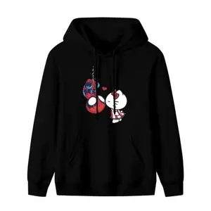 Viral Sanrio Hello Kitty & Spider-Man Couple Print Hoodie | Trending Matching Top spidermans hello kitty kissing