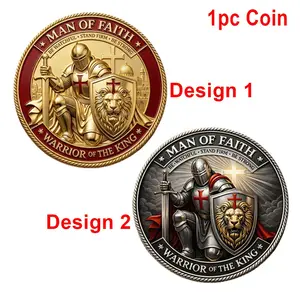 1pc Unique Man of Faith Coin, Holy Knight of the Cross Collectible Coin, Lion Warrior Challenge Coin, Festive Gift, Party Present for Family and Friends