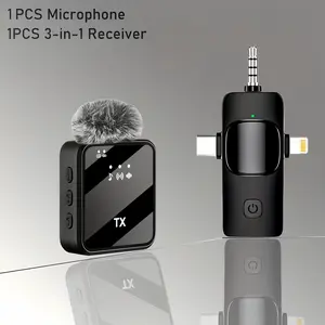 microphone for content 3-in-1 Wireless Lavalier Microphone Full-Directional Capacitive Recording USB Type-C Charging Rechargeable Lithium Polymer Battery Volume Control Clip-on Design for Interviews Podcasts Vlogs Gaming Singing Karaoke