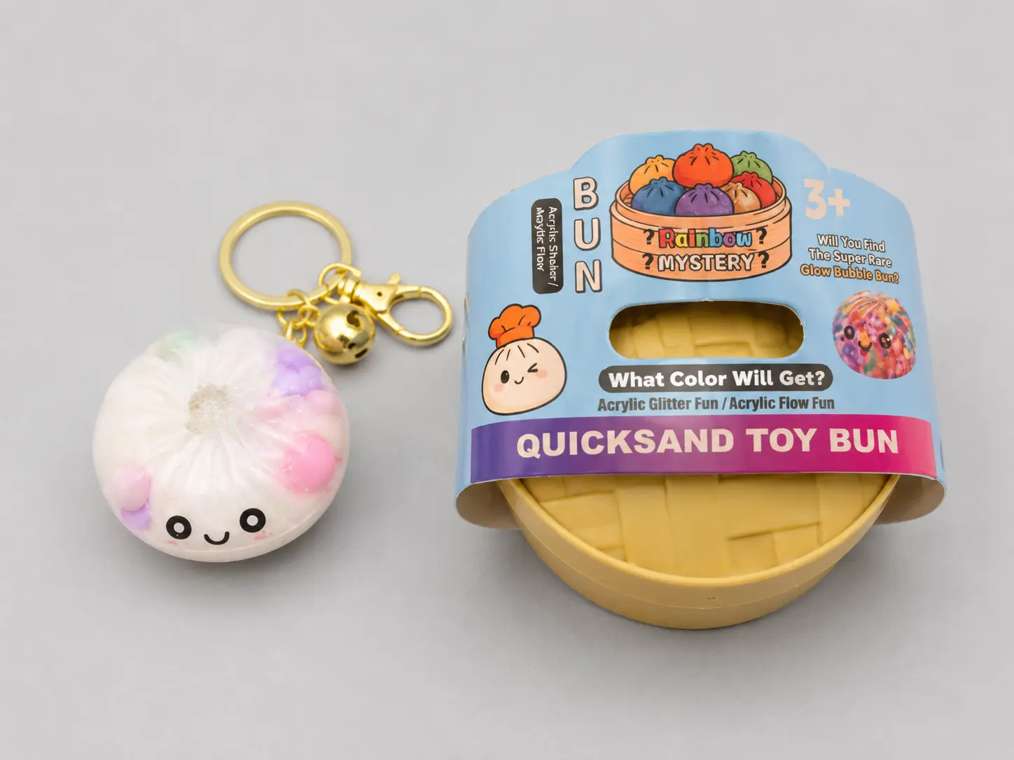 White Dumpling Quicksand Hard Keychain with Glitter – Brand New in Packaging