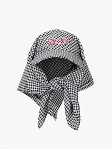1pc Unisex Quick-Drying Plaid Cap With Letter Embroidery Patch, Sun Hat With Neck Protection, Suitable For Outdoor Activities Like Climbing, Cycling, Casual Wear, Beach Vacation, Everyday Use.