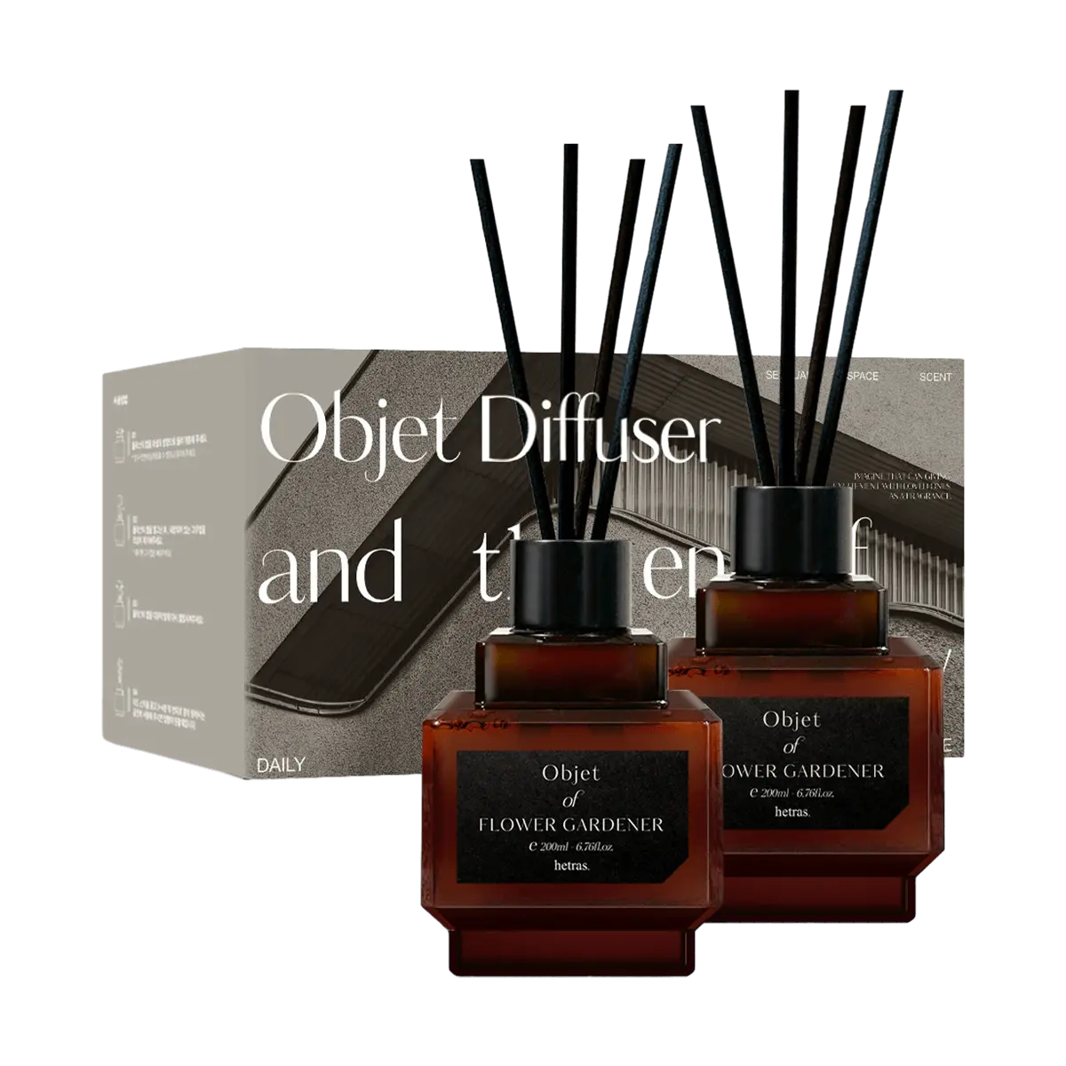 Hetras Korean Artistry Diffuser Set - 200ml x 2, Flameless Aroma Oil Fragrance, Chief Perfumer Blend, Floral Artist Scent, GD Recommended