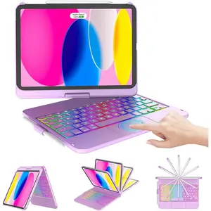 Store for iPad (A16) 11th 10th Generation Case with Keyboard - 7 Color Backlit 360° Swivel Multi-Touch Track Pencil Holde for iPad 11-inch A16 2025 10th Gen 10.9 Inch 2022 (Light Purple)