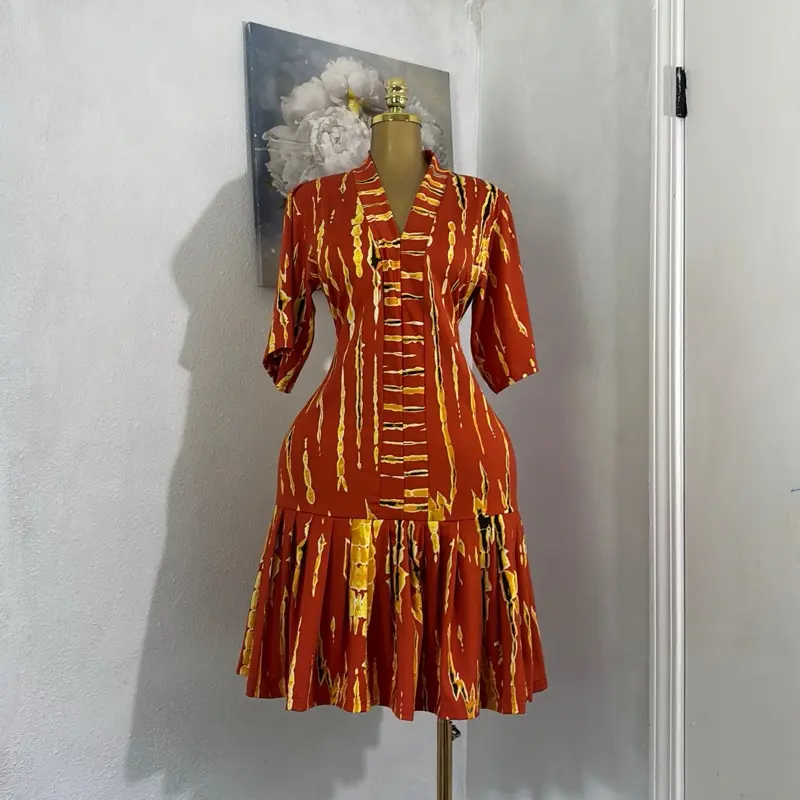 Womens Casual 3/4 Sleeve Shirt Dress Button Down V Neck Tiered Collared Flowy Maxi Dress