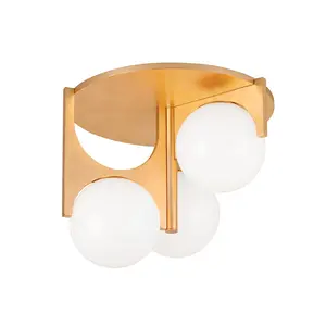 Eiko Ceiling Light - Elegant Flush Mount with Opal Globe Shades and Vintage Gold Leaf Finish