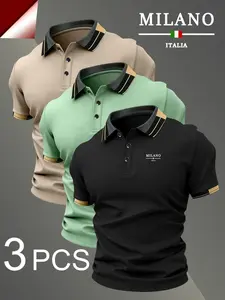 Men's Polo Shirt Set Hh4086 Milan Print, Casual Fitted Design, Breathable Business Commute Wear, Versatile Sports Leisure Top