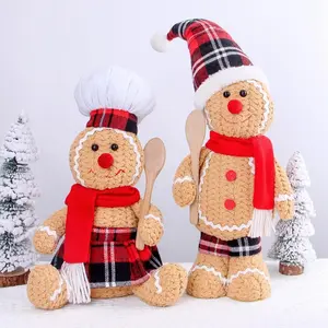 22" Large Christmas Gingerbread Plush Set — 2-Pack Gingerbread Boy & Girl Figures for Holiday Decorations