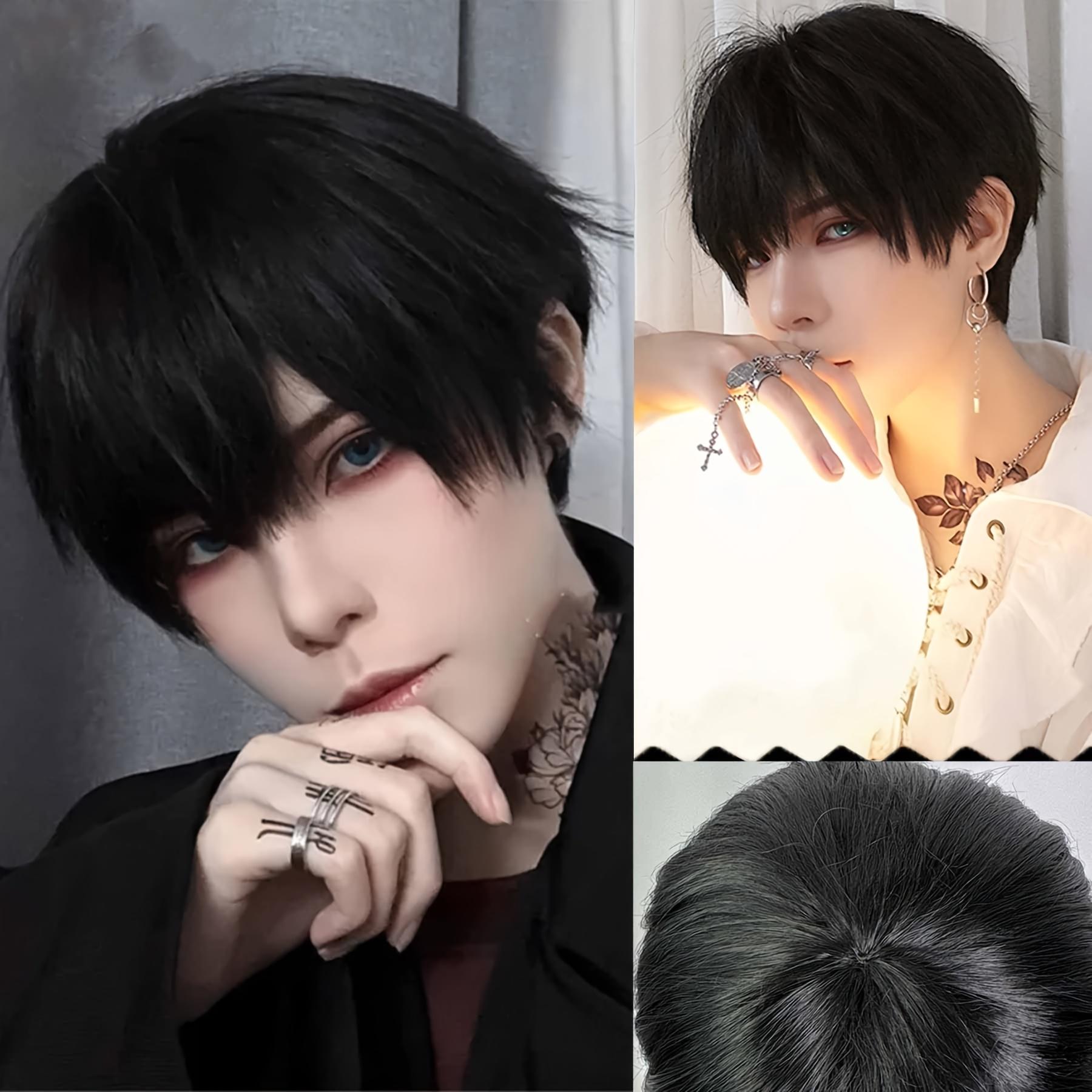 Men'S Wigs with Side Bangs That Can Be Straight Or Slanted, Short Hair, Made from High-Temperature Fiber, And Designed for Everyday Wear with a Look