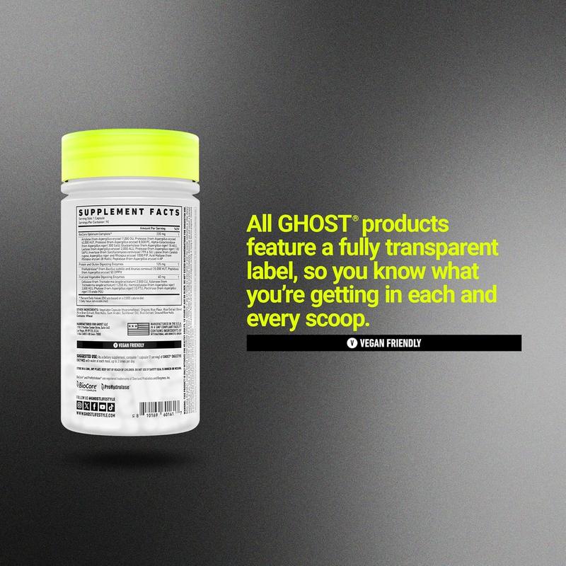 GHOST Basics Digestive Enzymes Supplement for Men & Women - Multi-Enzymes, Probiotics & Prebiotics for Supporting Digestion & Gut Health - Vegan Friendly - 90 Veggie Capsules