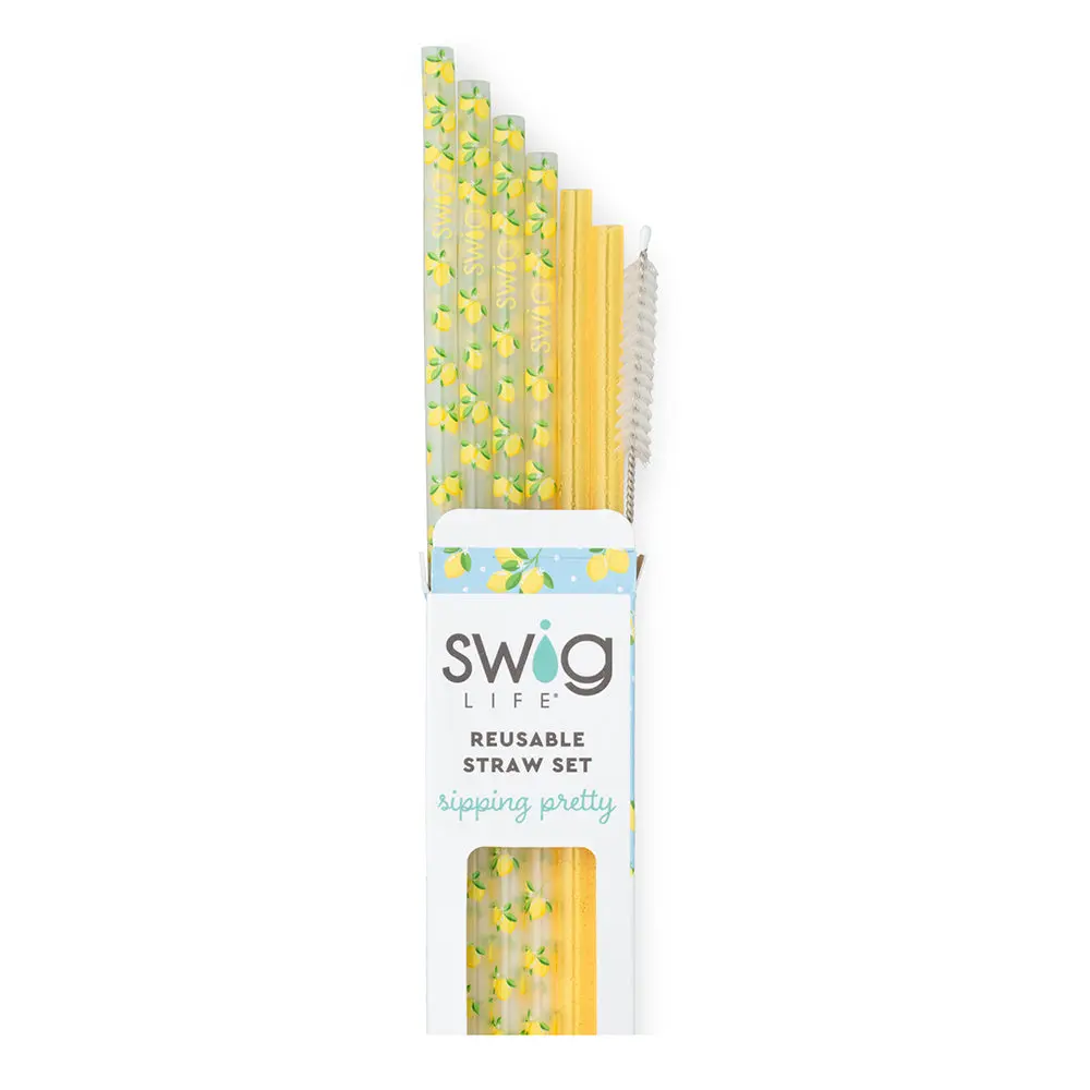 Swig Life Reusable Straw Set with Cleaning Brush, Lemon Meringue