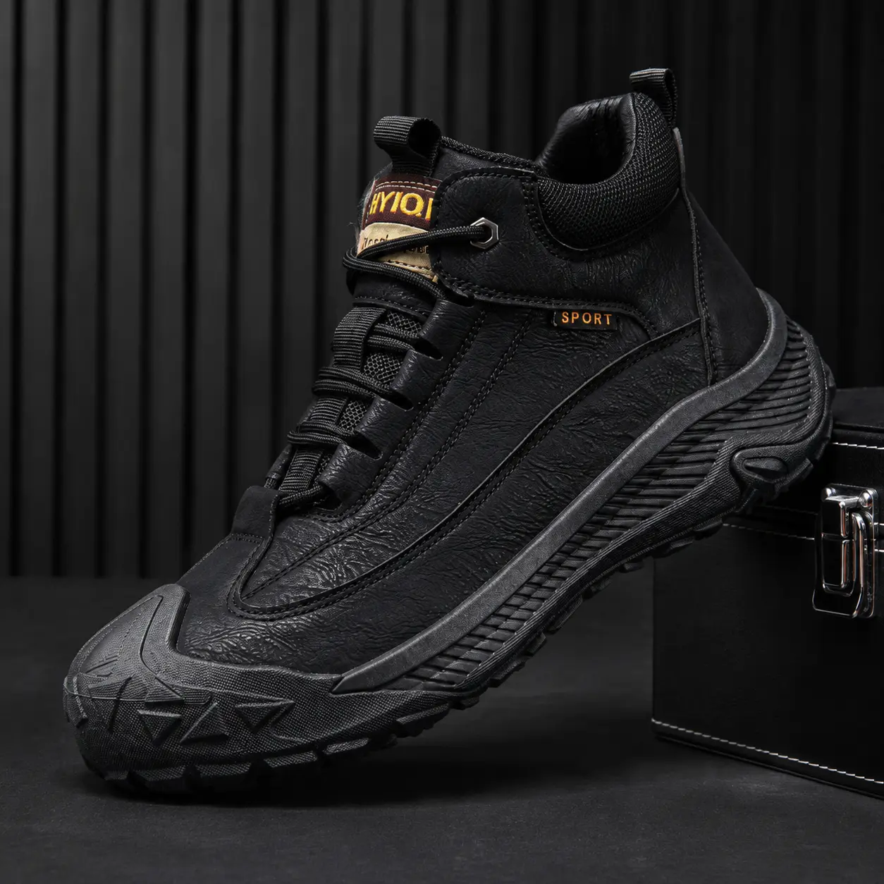 【DealsforYouDays】Men's Rugged Outdoor Hiking Shoes with Anti-Collision Rubber Toe Cap. Chunky Non-Slip Tactical Sneakers for Work, Camping & Trail. Comfortable Vintage Style Footwear.