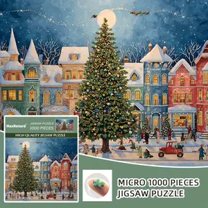 1000pcs Christmas Puzzle - Winter Street Scene with Giant Christmas Tree, Snowflakes & Vintage Cars - Letter-Section Back Board,  Advanced Challenge Puzzle for Adults & Families - Perfect Christmas Gift for Home or Office Decoration, Family Activity