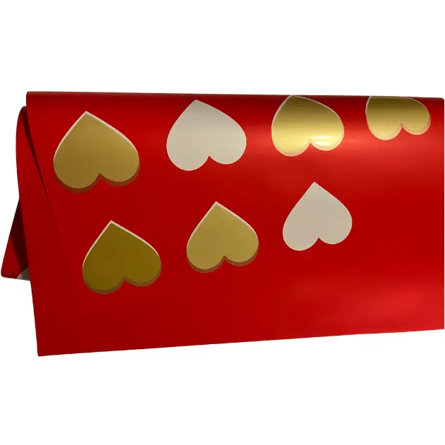Red Gold Heart Bouquet Wrapping Paper