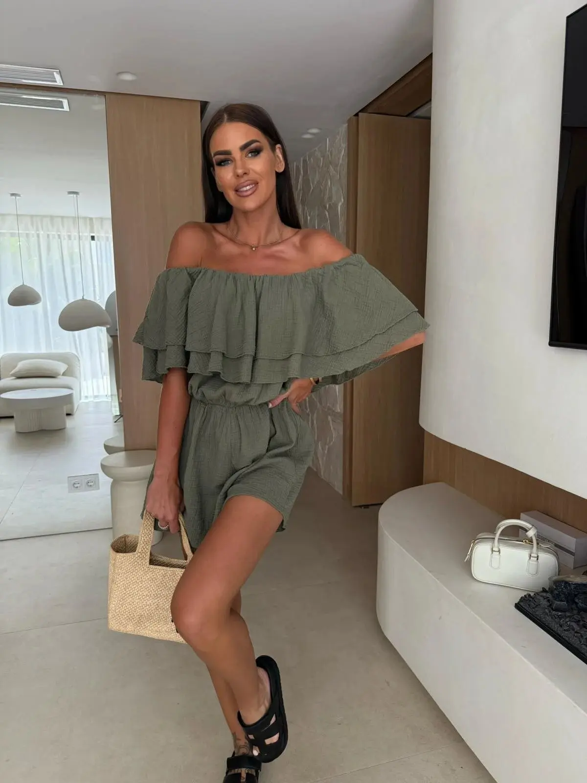 Off-Shoulder Ruffled Romper