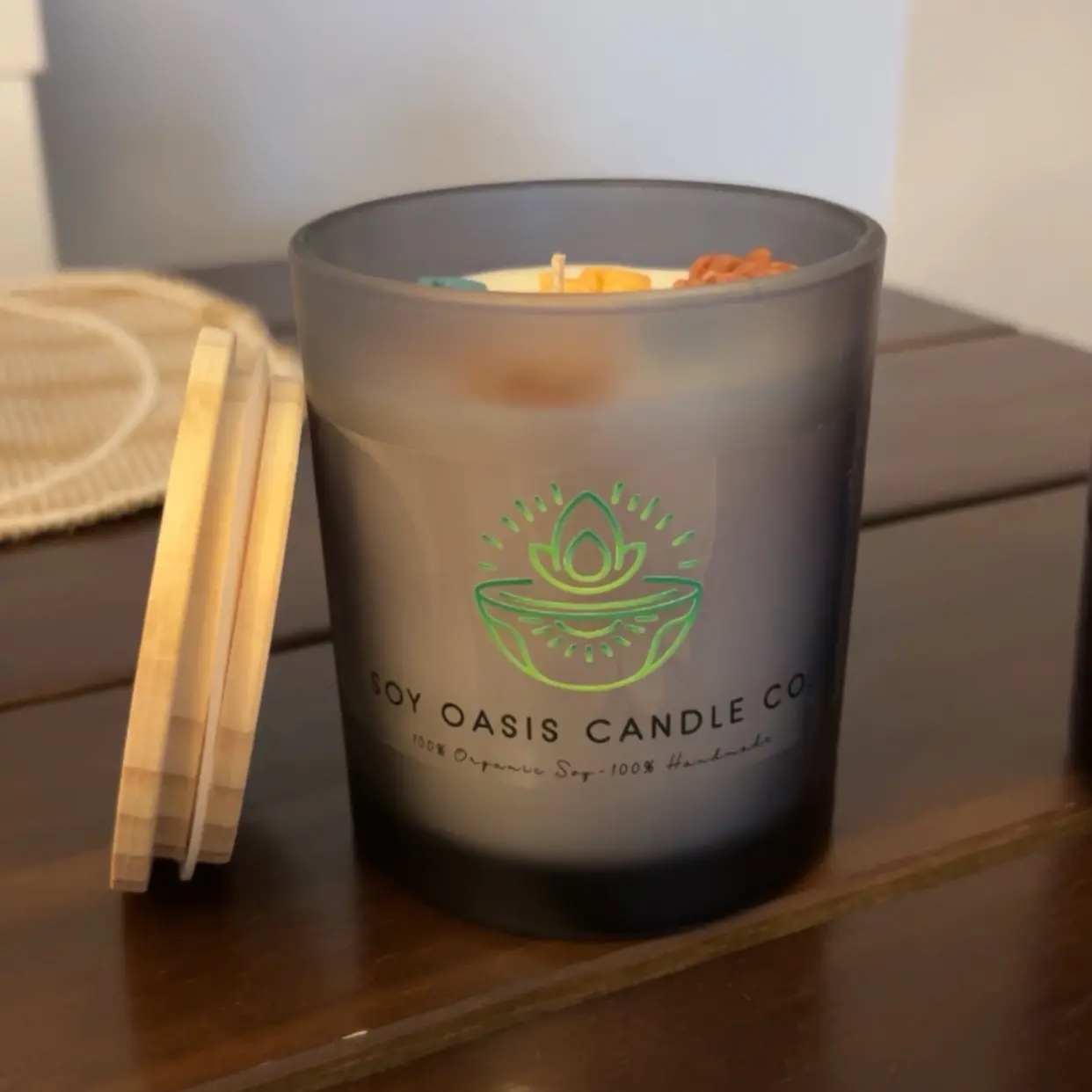 14 oz Organic Coconut Almond Scented Candle - Almond Macaroon Fragrance - Decor - Soy Oasis Candle Co