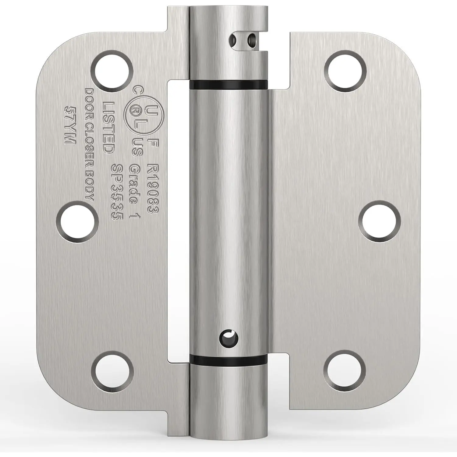 1 Pack Self Closing Door Hinge, 3.5 Inch Spring Loaded Door Hinge, Adjustable Tension with 5/8'' Radius Corners, for Garage, Front,  Doors, Left and Right Hand, UL Listed, Satin Nickel