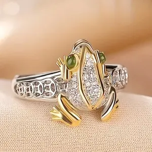 14k gold-plated frog ring in classic Korean coin style, a unique personalized gift, women's jewelry.