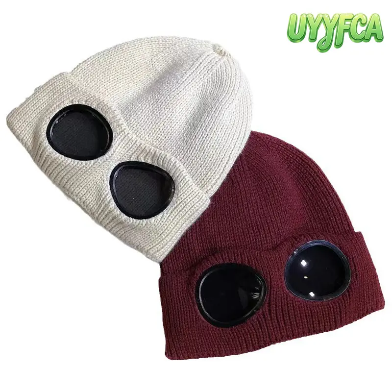 UYYFCA 2-Pack Unisex Aviator Goggle Knit Beanie,Integrated Sunglasses Lenses Design,Cute, perfect for taking pictures, Soft Warm Knitted Pilot Hat for Men and Women,Comfortable and warm, Cozy Fall Winter Accessory for Daily Wear and Outdoor beach outfits