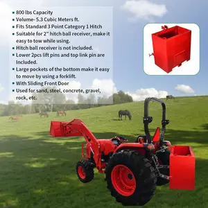 YINTATECH 3 Point Hitch Ballast Box, 800 lbs Tractor Ballast Box with 2'' Quick Hitch Receiver for 3 Point Category 1 Tractors, Loaders and Skid Steers, Red