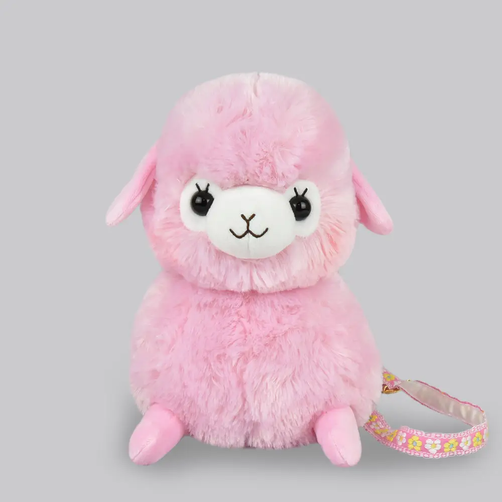 Cute Alpaca Plush Backpack Pink Stuffed Animal Satchel Bag with Adjustable Strap