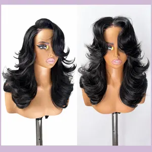 [Detroit Layers]4x4 Lace Beginher Hair Extra Full & Voluminous 20 inches Middle Part Heat Resistance Fiber 250% Density Big-Head Friendly Kash Doll Curl Farrah Fawcett Layers 4x1 T-Part Lace Synthetic Pre-Cut Glueless Wigs summerwins