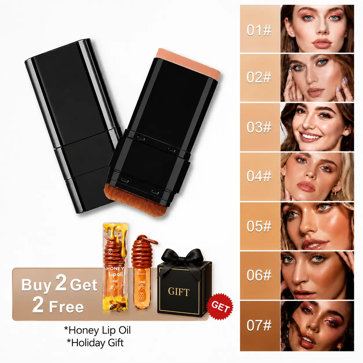 Dual-Ended Concealer and Highlighter Foundation Stick for Contouring and a Flawless Makeup Finish, For All Skin Types - 02#Natural