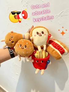 5PCS Cute Plush Food Keychain Set Kawaii Soft Stuffed Keychain for Bags Bag Charm Mini Pendant for Backpack Purse Car Keys Gift for Girls Teens