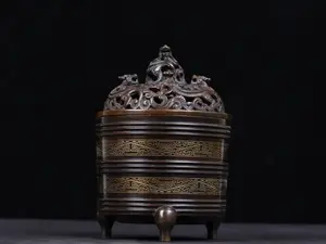 A1464 Chinese Copper Inlay Silver Wires Fortune Dragon Incense Burner