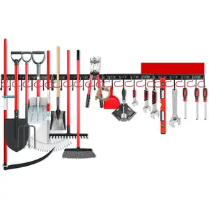 68" All Metal Garden Tool Organizer Hooks - Garage Wall Organizer Sturdy Garden Tool Storage System Yard Tool Garage Tool Organizer Wall Mount Shed Organization Shovel Broom Rake Holder